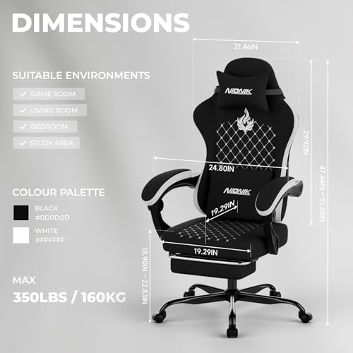 Gaming Chair with Massage,Ergonomic PC Gaming Chair Computer Chairs with Footrest Comfortable Headrest and Lumbar Support, High Back Blackwhite