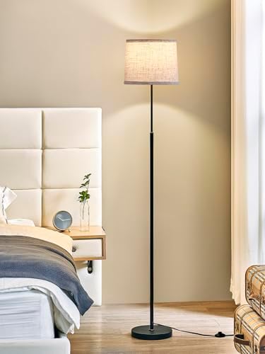 60" Modern Floor Lamp with Linen Shade, 3 Color LED Bulb & Foot Switch