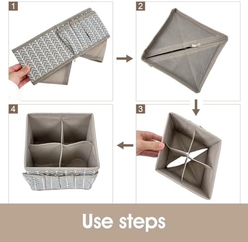 Cosmetic Storage Bins Makeup Organizer, Adjustable Multifunction Storage Box Desk Drawer Divider for Makeup Brushes, Bathroom Countertop or Dresser, Set of 4 (Grey)