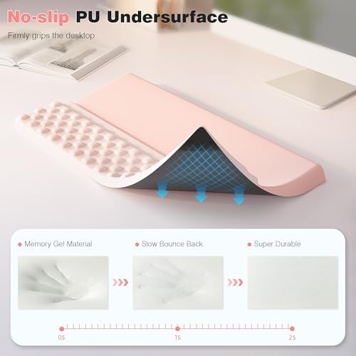 Ospelelf Keyboard Wrist Rest, Ergonomic Memory Foam Wrist Support for Typing & Gaming, Tilted Keyboard Pad, Aesthetic Desk Accessories for Office, Relief for Carpal Tunnel & Wrist Pain, Pink White