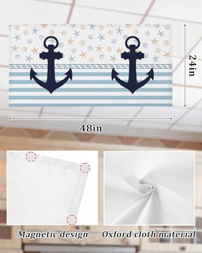 Christmas Anchor Magnetic Fluorescent Light Covers for Ceiling Lights 2 x 4 Feet,Nautical Sea Star Shell Stripe Blue Office Classroom Kitchen Drop Ceiling Light Covers Filters Shade Panel 4 Packs