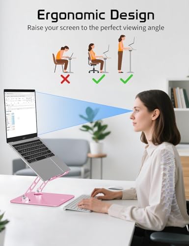 Adjustable Aluminum Laptop Stand for Desk,Ergonomic Riser, Pink