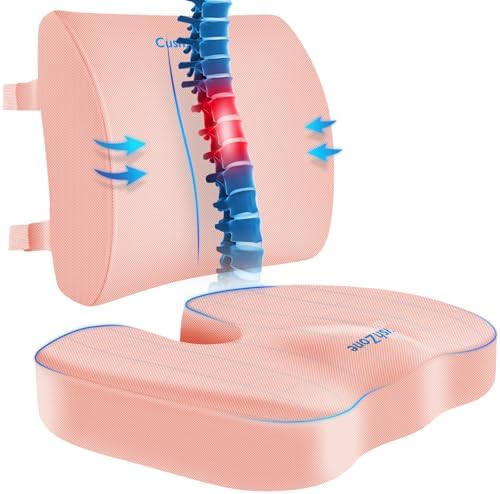 CushZone Seat Cushion and Lumbar Support Pillow for Office Chair, Pink