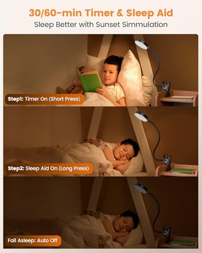 Glocusent 72 LED Clip on Lamp, Dorm Desk Lamp with 1700K Amber Night Light