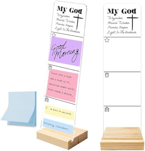 Sticky Note Holder, Monitor Memo Board, Acrylic Post It Note Holder with Wooden Base, Includes 100 Notes, Desk Organizer, Christian Quote “My God Waymaker Miracle Worker Promise Keeper”