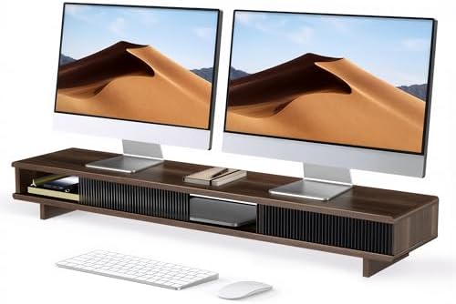 Dual Monitor Stand Riser with Storage Drawer for Desk Organization