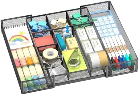 Expandable Desk Drawer Organizer, 10 Adjustable Compartments, Black