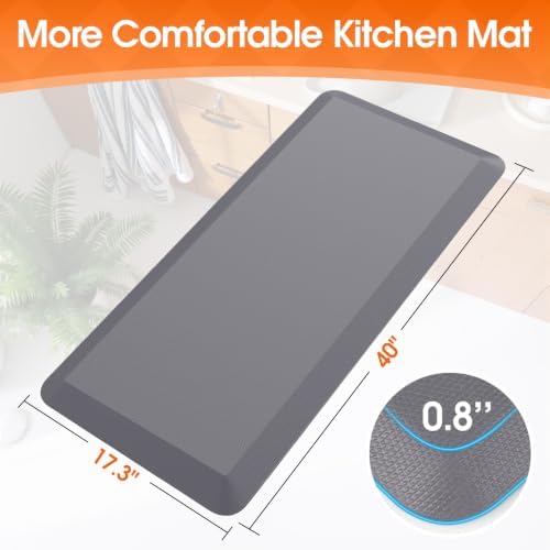 Kitchen Mat for Floor, Anti-Fatigue Mat Kitchen Rug, 17.3"x39"x0.8'', Grey