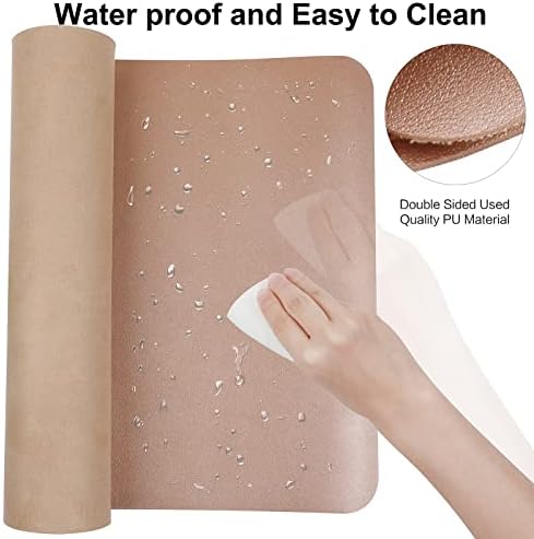 Boutilon Leather Desk Pad Protector,Non-Slip Mouse Pad,Laptop Desk Pad,Office Mouse Mat,Waterproof Leather Desk Blotter,Desk Writing Pad for Office and Home (M-Champagne,30"x14")