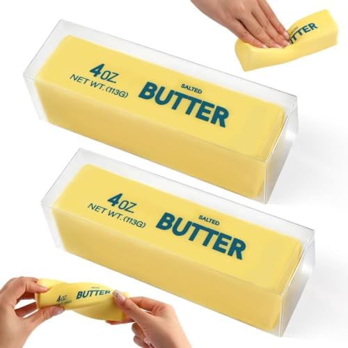 2 Pack Butter Squishy Fidget Toys Slow Rising Stress Relief Toy - Realistic Butter Stick Squeeze, Soft PU Foam Fidget for Anxiety & Sensory Relief, Cute Desk Decor for Kids, School (2 Pack)