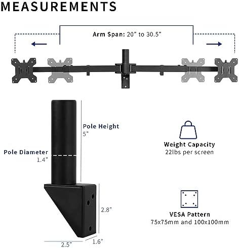 VIVO Premium Dual 21 to 32 inch LCD LED Monitor Wall Mount, Heavy Duty Telescoping Arms, Flush Wall Setup, Fits 2 Screens, Black, MOUNT-TS32B