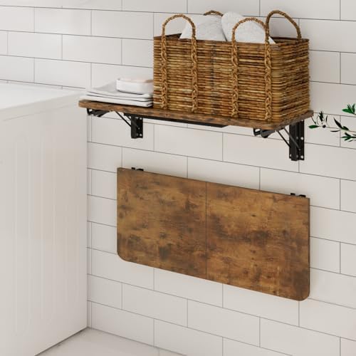 TEAMIX Wall Mounted Folding Table, Floating Desk for Small Spaces, Rustic