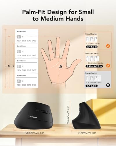 KYSONA Ergonomic Mouse Wireless, Bluetooth Vertical Mouse, 5-Level Adjustable DPI, 2.4G Silent Switch Mice for Windows, MacOS, IPadOS, Laptop, PC, Black