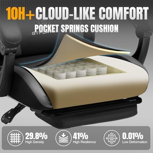 GTPLAYER Gaming Chair with Pocket Spring Cushion, Leather Office Chair with Ergonomic High Back & Lumbar Support for Back Pain Relief, Computer Game Chair for Adults, Gray
