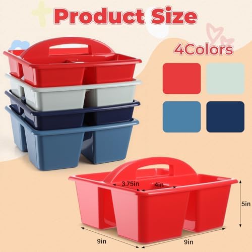 Kathfly 12 Pack Classroom Caddy Organizer with Handle Bulk, Blue Red