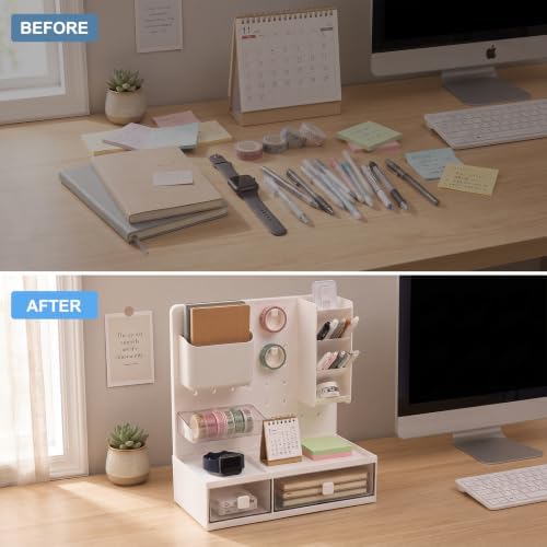 Comix Desk Organizer with Drawers, for Office Dorm Home, White