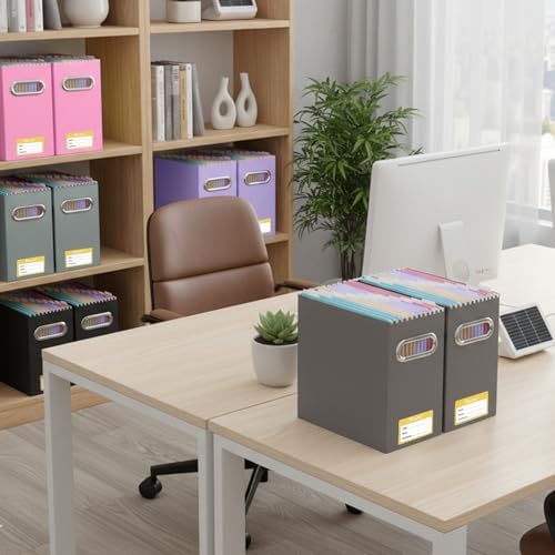 BALEINE 4PK File Organizer Box, Cardboard File Folder Organizer with Handle