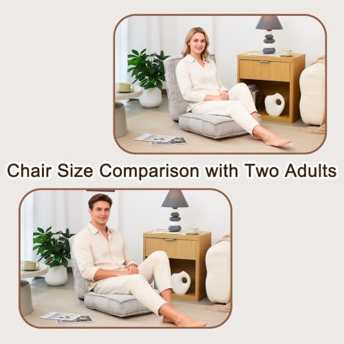 Folding Floor Tatami Chair with Back Support, 6-Position Adjustable, Grey