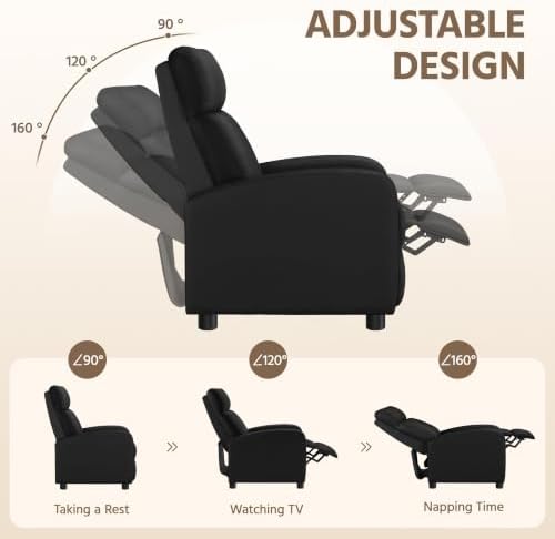 Yaheetech Recliner Chair with 3 Adjustable Angles Living Room Chairs Black