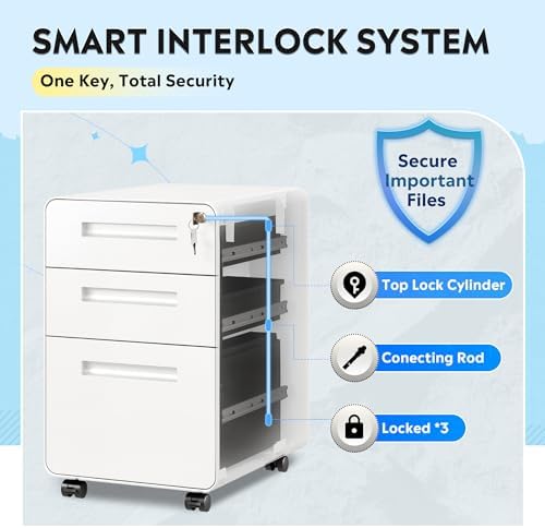 DEVAISE 3 Drawer File Cabinet with Lock, Fully Assembled Filing Cabinet