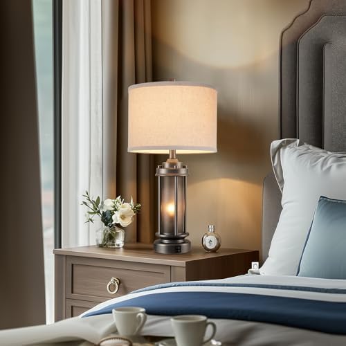 AIEAMPDO Set of 2 Farmhouse Bedroom Table Lamps with 2 USB C+A Ports