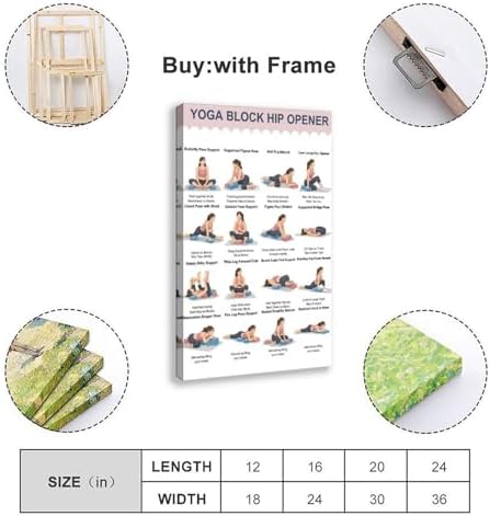Yoga Block Hip Opener Poses Chart 16 Illustrated Yoga Pose Names Guide Studio Canvas Poster Wall Art for Living Room Bedroom Decor Frame 20x30inch
