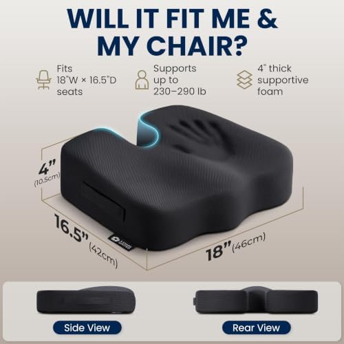 5 STARS UNITED Seat Cushion - Memory Foam Chair Cushion for Tailbone Pain Relief - Ergonomic Support for Coccyx, Sciatica & Butt - Office, Desk & Gaming Chair, Car Seat, Wheelchair, Airplane, Black