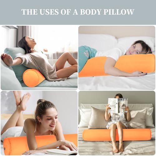 ONTYZZ Inflatable Short Body Pillow, Short Pillow for Bed, Oval Bolster Pillow for Good Sleeping and Back/Neck Support, 1pcs Orange