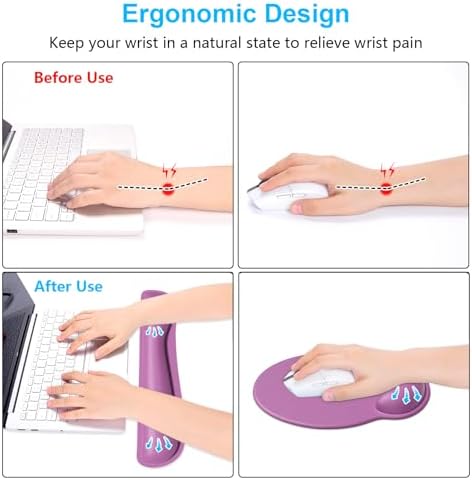 Dapesuom Keyboard Wrist Rest and Mouse Pad with Wrist Support, Cute Memory Foam Cushion for Keyboard and Mouse Set, Desktop Pad Rests with Non Slip Base for Easy Typing & Pain Relief, Radiant Orchid