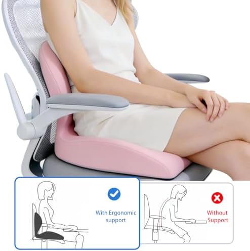 Adjustable Memory Foam Lumbar Cushion - Ergonomic Lower Back Support Pillow with Cotton Cover, Mid-Height Customizable Design for Office Chair, Car Seat, Long Sitting (Pink, Large)