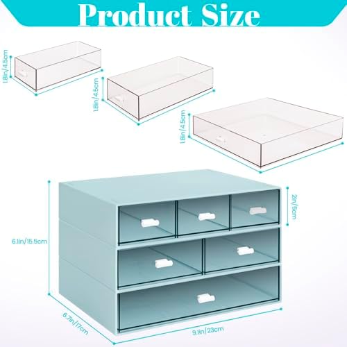 3 Tier Stackable Desk Organizer with 6 Drawers, YOCOMEY Plastic Desktop Storage Box Drawers, Detachable Makeup Storage Office Stationery Supplies Organizer for Office School(New Green)