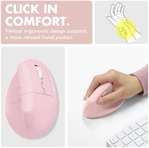 X9 Performance Wireless Vertical Ergonomic Mouse - (BT + 2.4Ghz) - Click in Comfort - Up to 4000 DPI, 6 Button, Rechargeable - Bluetooth Ergonomic Vertical Mouse Wireless - for Mac and PC - Pink