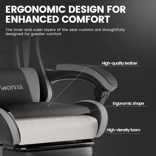 Ergonomic Gaming & Office Chair, Footrest, Racing Design Black/Grey