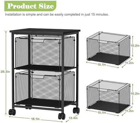 Sbanmao Letter/Legal Rolling File Cart with 2 Storage Drawers, Under Desk Storage, Vertical Filing Cabinet for Home Office, Hanging File Folders Organizer, Mobile Utility Cart Printer Stand, Black
