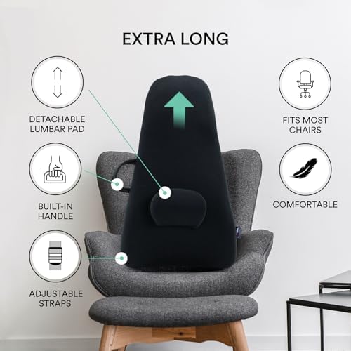 ObusForme Highback Backrest Support - Extra Tall Padded Seat Cushion and Lumbar Support Pillow, Portable Posture Support with Soft and Durable Foam