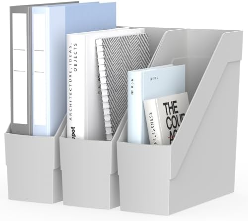 Delifox 3 Pack Magazine Rack, Plastic File Folder Bin Organizer, Gray