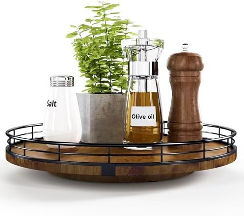 AMH 12-Inch Farmhouse Oak Lazy Susan Organizer, Walnut Finish