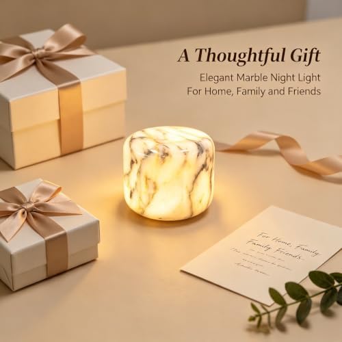 Natural Marble Lamp Cordless Pat Control Night Light Rechargeable Small Marble Table Lamp, Dimming Warm Glow Portable Stone Touch Lamp for Bedroom, Living Room, Decor Gift