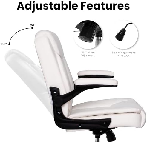 NEO CHAIR PU Leather Office Desk Chair with Adjustable Arms, All White