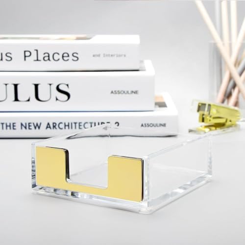 MultiBey Gold Sticky Note Holder Clear Acrylic Memo Pad Dispenser