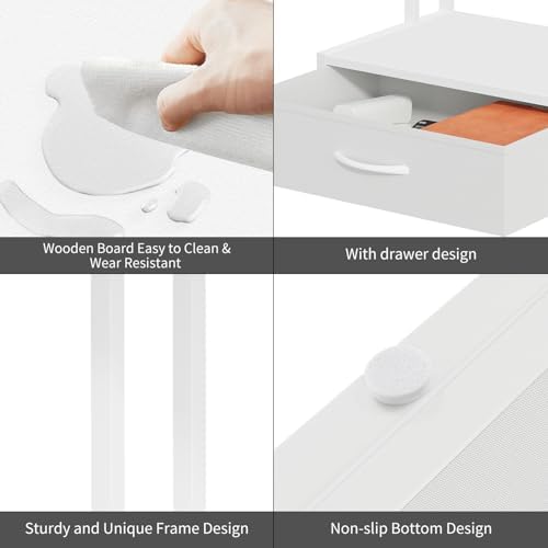 Printer Stand with Storage for Desk, with Fabric Drawer Desktop Printer Stand Shelf Organzier for Home Office, for Above and Under Desk Printer Table, Fax Machine Copier Scanner, White