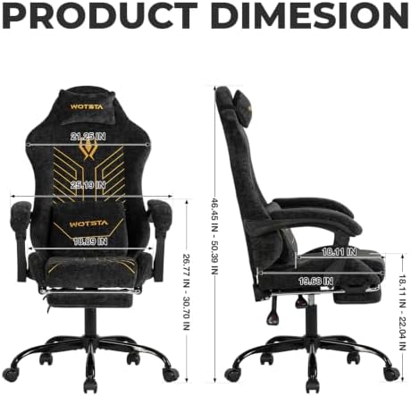 Gaming Chair Fabric with Footrest for Office and Home 300 LBS Black