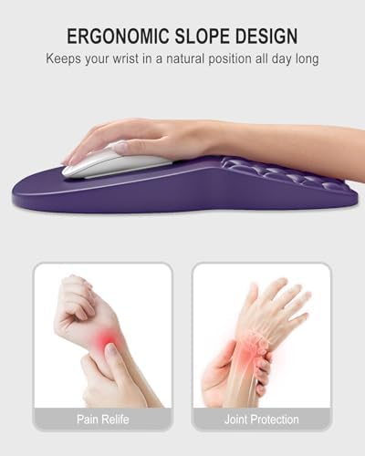 Auhoahsil Ergonomic Mouse Pad with Wrist Rest, Comfortable Slope Computer Mouse Mat with Wrist Support, Memory Foam Filling, Non-Slip Silicone Base, Pain Relief, for Gaming & Work, 8 x 12 in, Purple