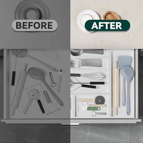 Lixple Bamboo Kitchen Drawer Organizer, 2 Pack, 6" x 3" x 2", White