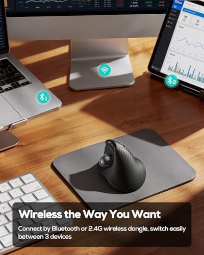 Nulea Wireless Ergonomic Vertical Trackball Mouse Thumb Control
