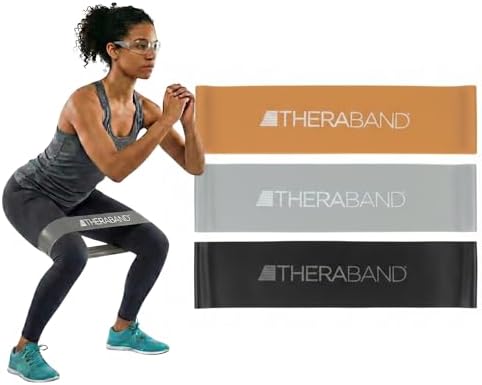 THERABAND Resistance Band Loop Set of 3, Exercise, 12", Black/Silver/Gold