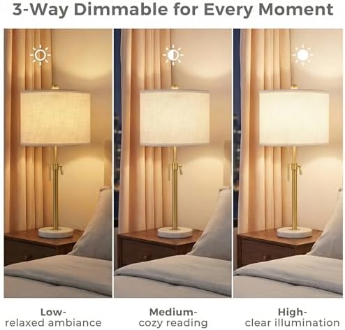 Qingmiao Gold Table Lamps Set of 2, 22" to 30" Adjustable Nightstand Lamps for Bedroom, Dimmable End Table Lamps for Living Room Console Entry Farmhouse Home Decor, New House Warming Gifts