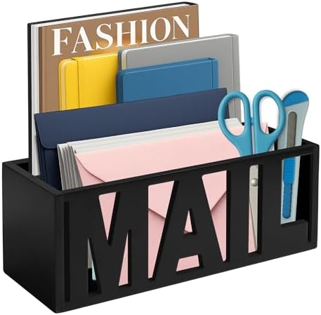 Mail Organizer Countertop, Desk or Wall Mail Holder for Bill Storage, Black
