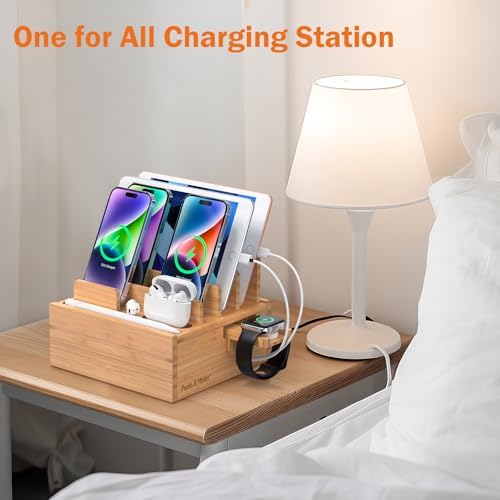 Pezin & Hulin Bamboo Charging Station for Multiple Devices with 5-Port HUB