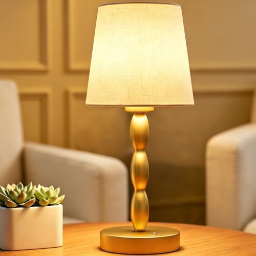 CASTLELIFE Rechargeable Cordless Table Lamp, 5000mAh Battery Powered Touch Desk Lamp, 3-Level & Stepless Dimmable Night Light, Portable Bedside Lamp for Bedroom, Outdoor, Bulb Included, Gold